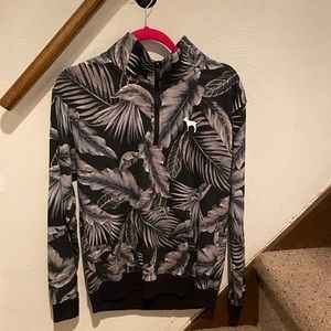 Victoria’s Secret Pink VS 1/4 zip Tropical Palm Black Grey Pullover Sweatshirt S